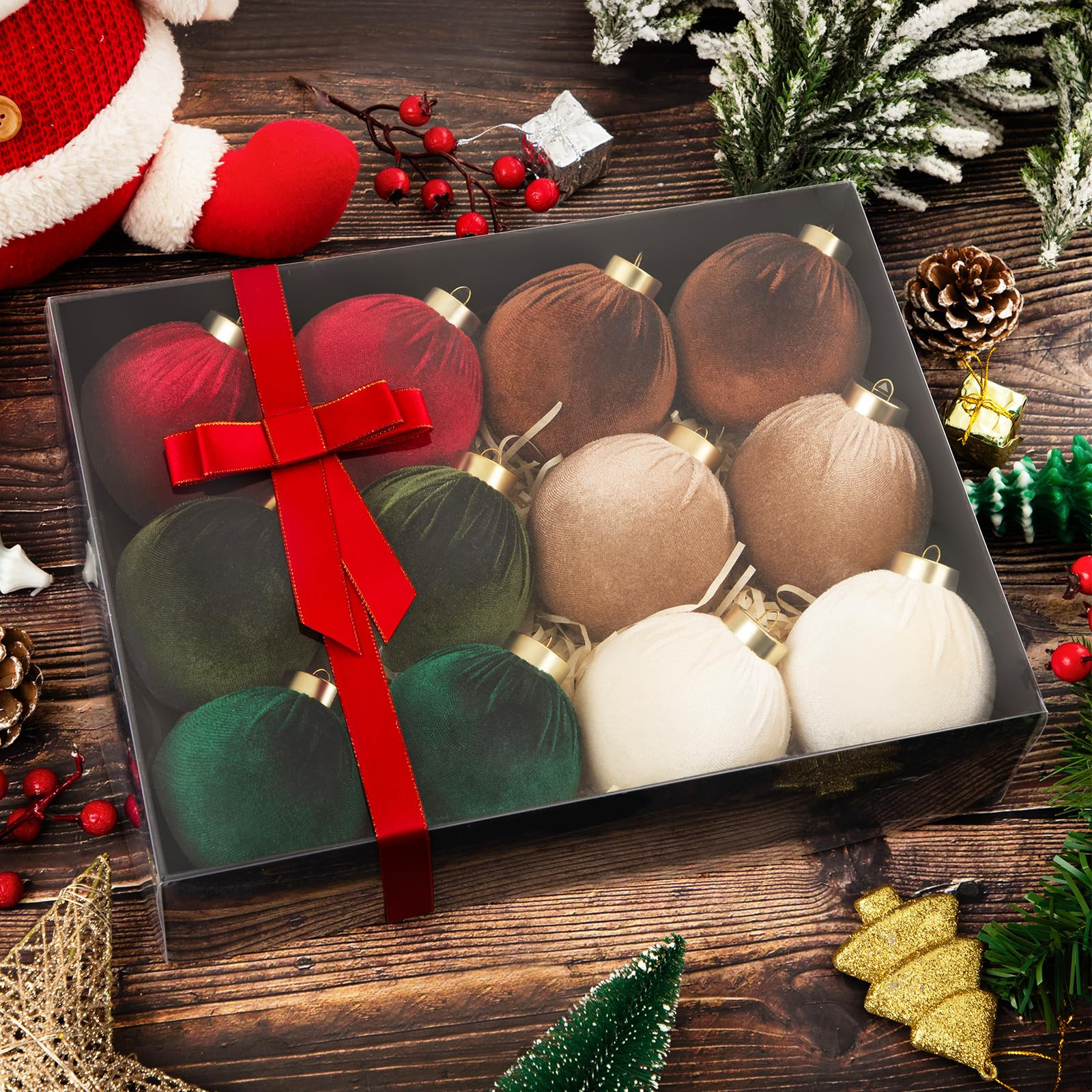Festiva Christmas Tree Ornaments Velvet Balls - 12 Pcs 6 Color Shatterproof Christmas Tree Orname... | Amazon (US)