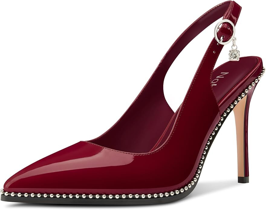 NobleOnly Slingback Beaded Pumps for Women High Stiletto Heel Pointed Toe Slip-on Dress Sandals A... | Amazon (US)