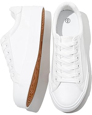 SERNIAL Womens White Tennis Shoes PU Leather Sneakers Casual Walking Shoes for Women | Amazon (US)
