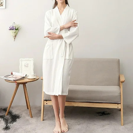 Luxury Waffle Weave Kimono Robe Ultra Soft Cotton Blend Bathrobe with Belt and Pockets, Unisex, Black | Walmart (US)