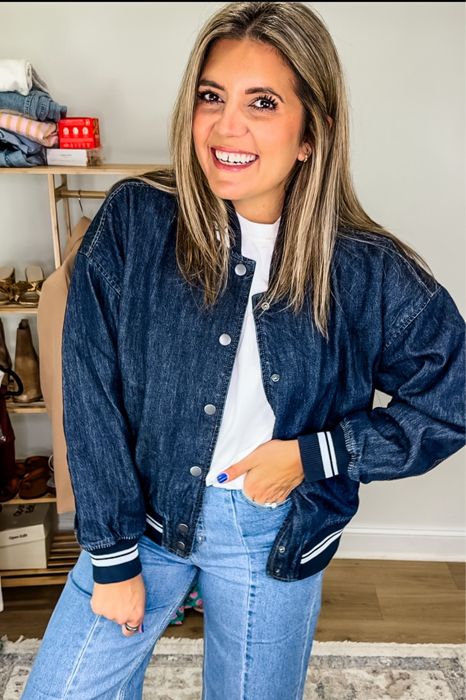 Old navy fall new arrivals!! @oldnavy size 8 fall outfits. Denim bomber jacket tts, white T-shirt tts. Wide leg jeans in general tts but size down if in between.

Old Navy Labor Day weekend sale!! #oldnavy #oldnavystyle #size8 

#LTKFindsUnder50 #LTKSaleAlert #LTKFindsUnder100