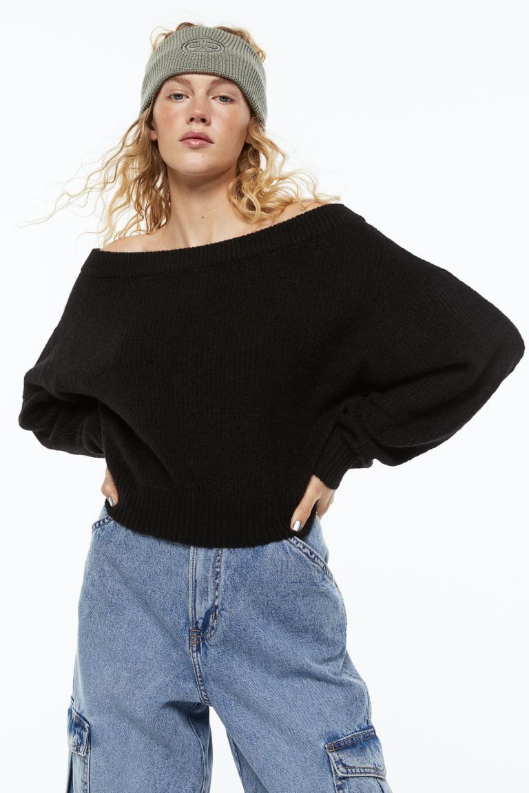 Off-the-shoulder rib-knit jumper | H&M (UK, MY, IN, SG, PH, TW, HK)
