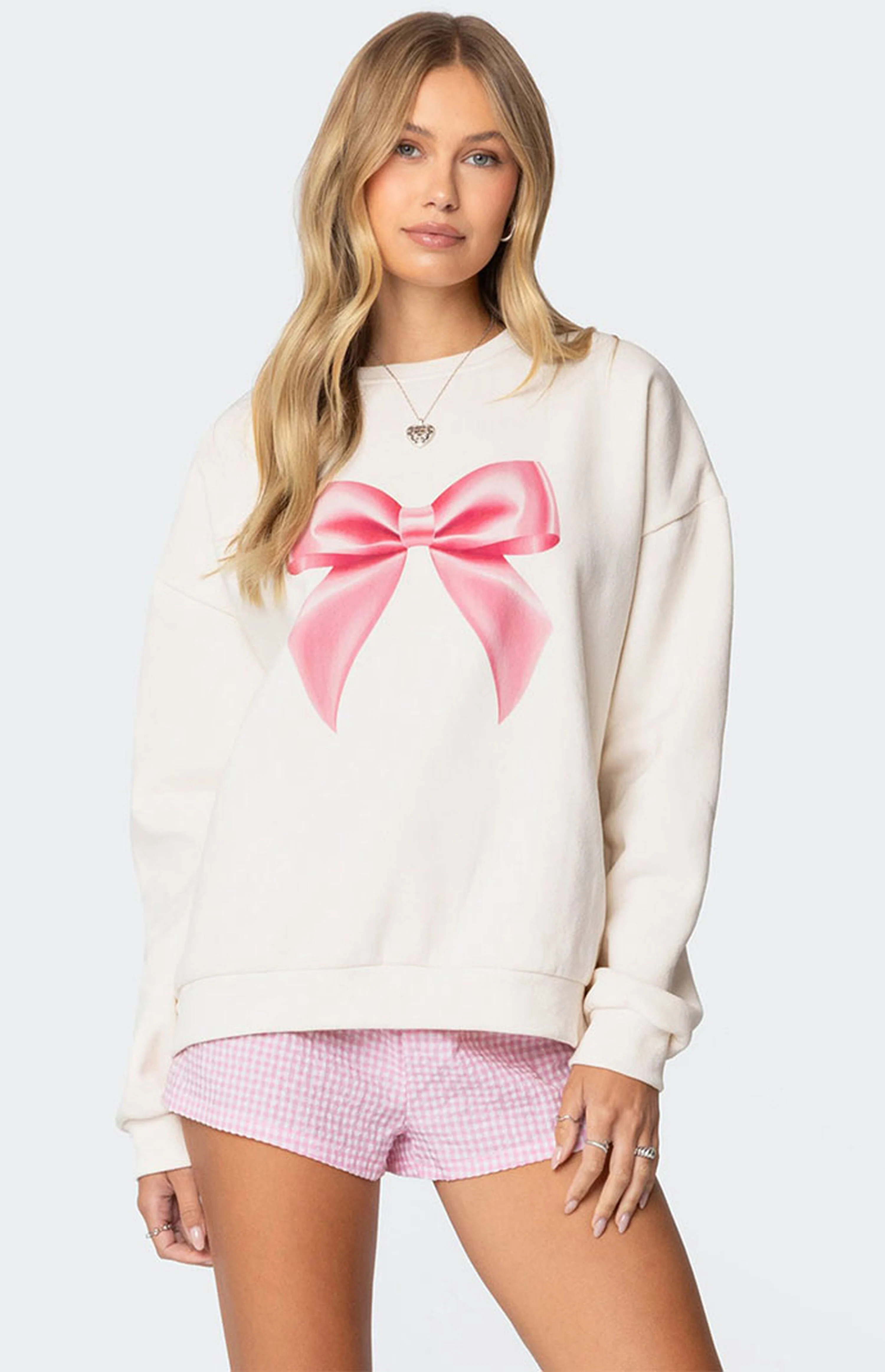 Edikted Bow Brat Printed Sweatshirt | PacSun