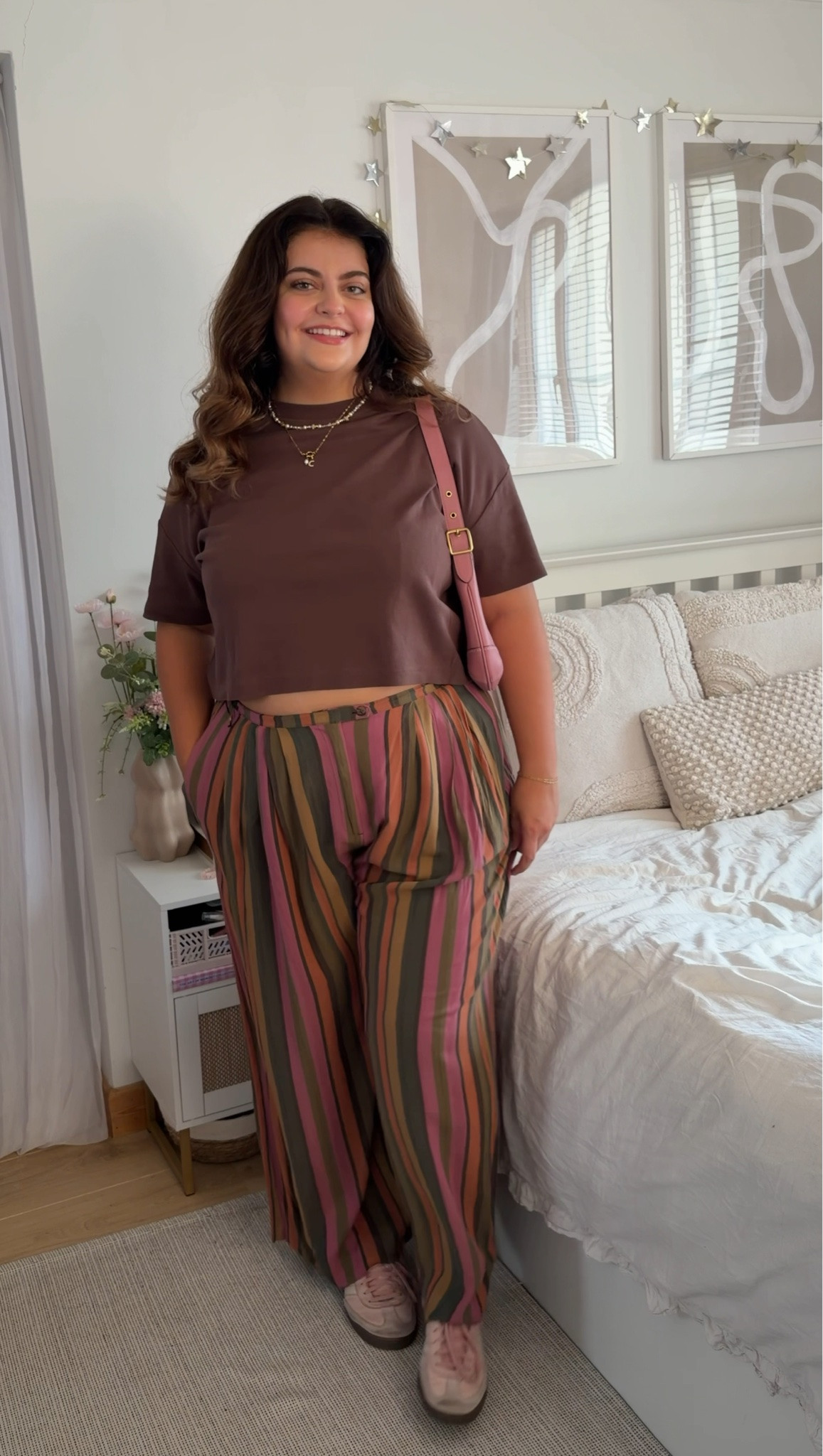 Transitional summer to autumn outfit 🍂  stripe trousers and brown tshirt outfit

#LTKuk #LTKautumn #LTKmidsize