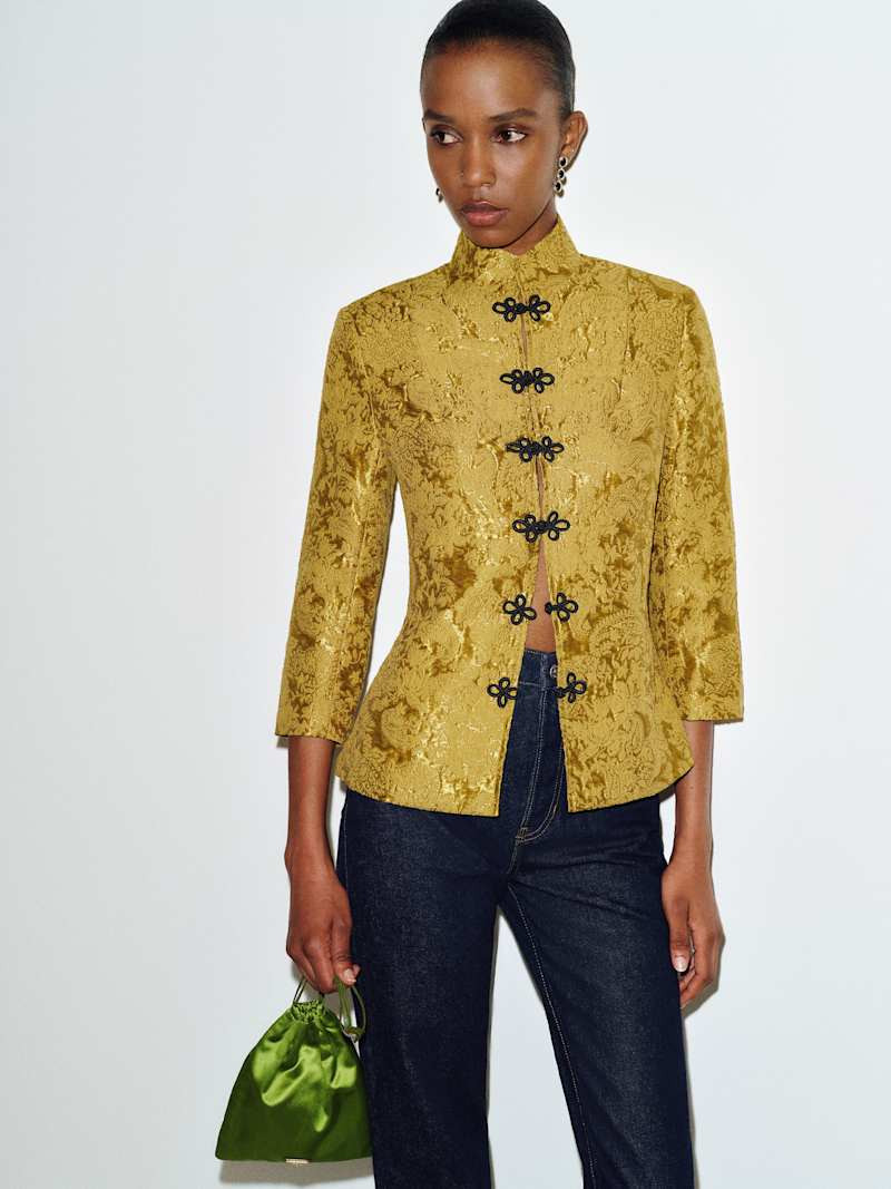 Reformation Eleanor Jacket Gold Small | Reformation (Global)