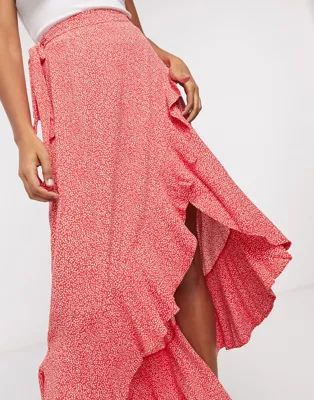 & Other Stories eco floral print ruffle wrap maxi skirt in red | ASOS (Global)