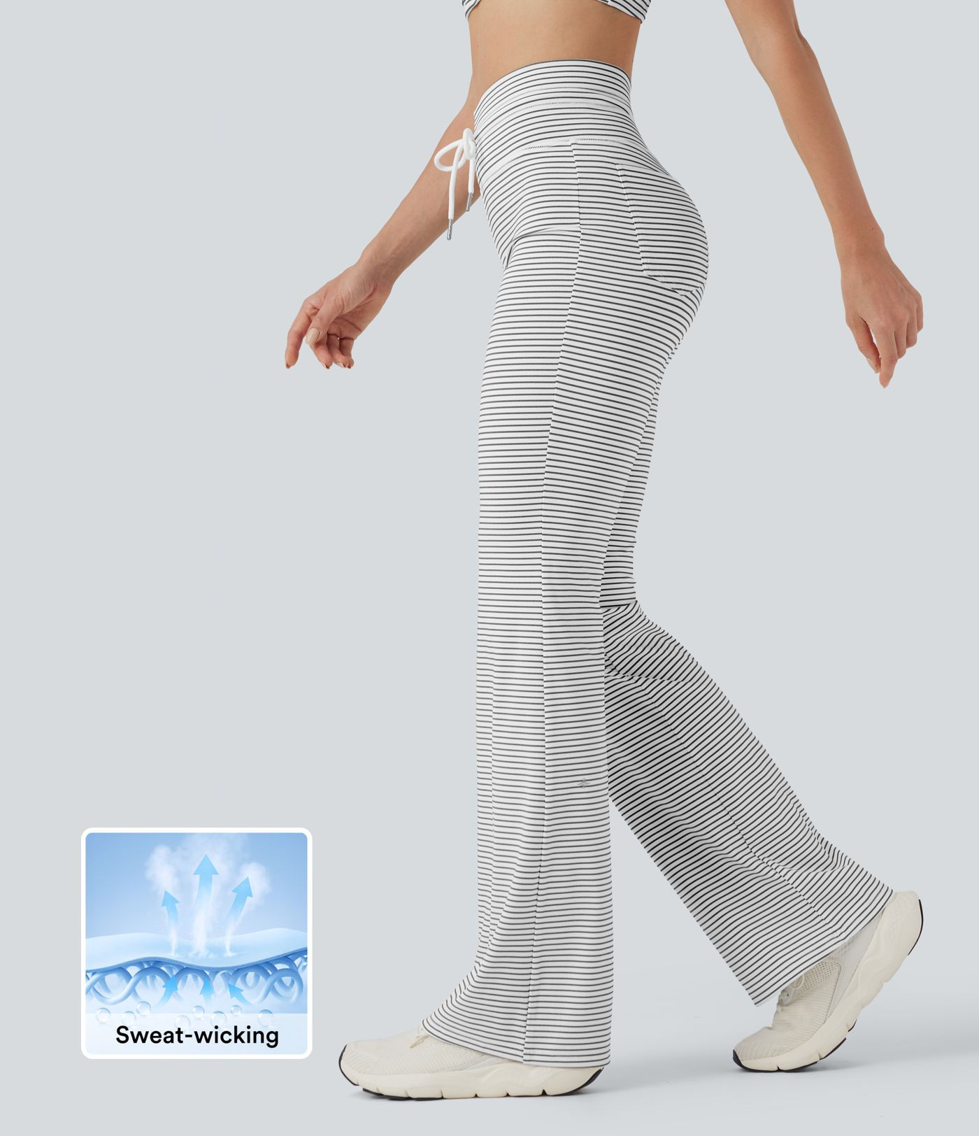 Women’s High Waisted Drawstring Stripe Flare Yoga Pants with Pockets - Halara | HALARA