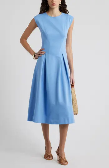 Pleated Cap Sleeve Ponte Dress | Nordstrom
