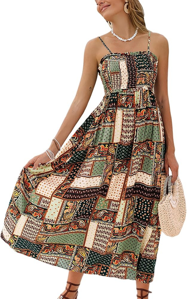 CUPSHE Women's Maxi Dress Ditsy Floral Smocked Summer Sundress Sleeveless Ruffled Spaghetti Strap... | Amazon (US)