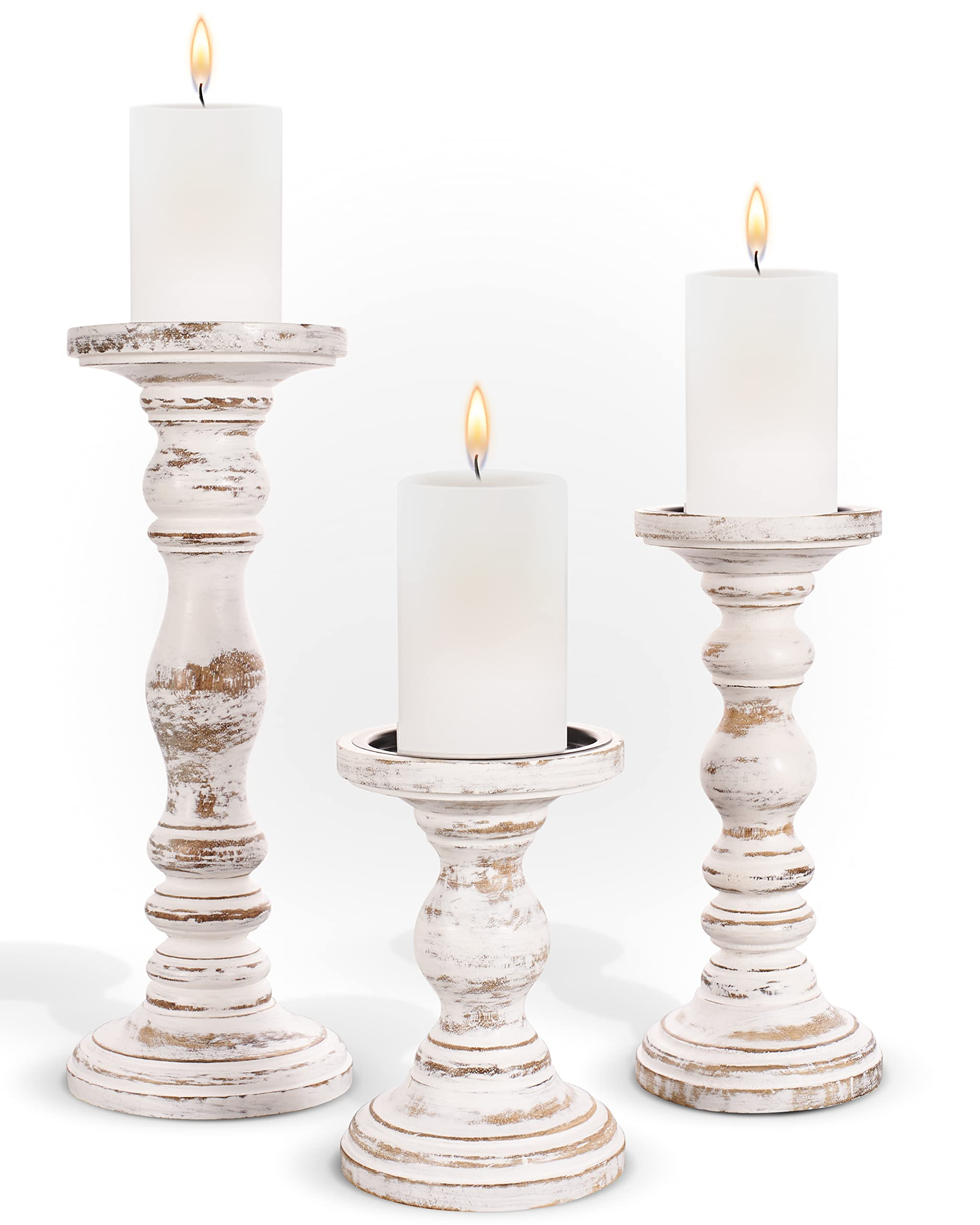 Large Candle Holders for Pillar Candles - Rustic Farmhouse Style Home Decor - Perfect for Table C... | Amazon (US)