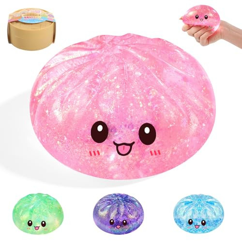 Sugar Dumpling Squishy,Rare Style Glitter Squishies Dumpling Mystery Box, Viral Bao Bun Squeeze Toy,Stress Relief Fidget Toys (Pink) | Amazon (US)
