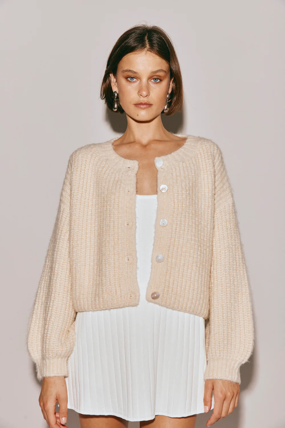 Elsie Knit Cardigan Cream | VRG Grl