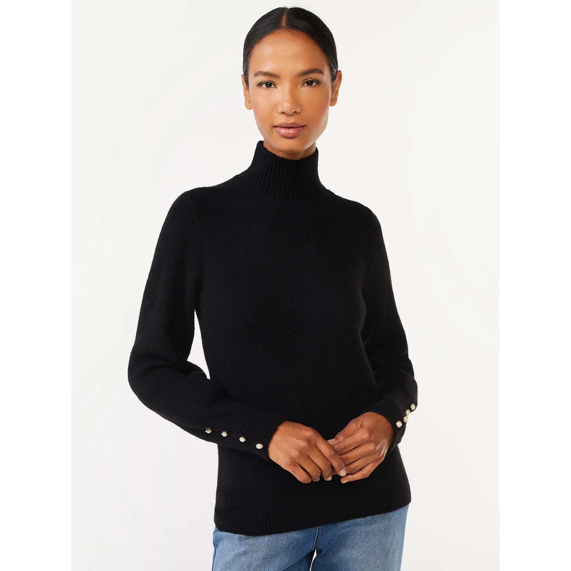 Scoop Women's Button Cuff Turtleneck Sweater | Walmart (US)