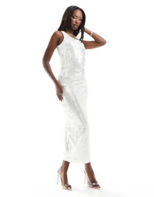 Mango sequin vest and maxi skirt in silver | ASOS (Global)