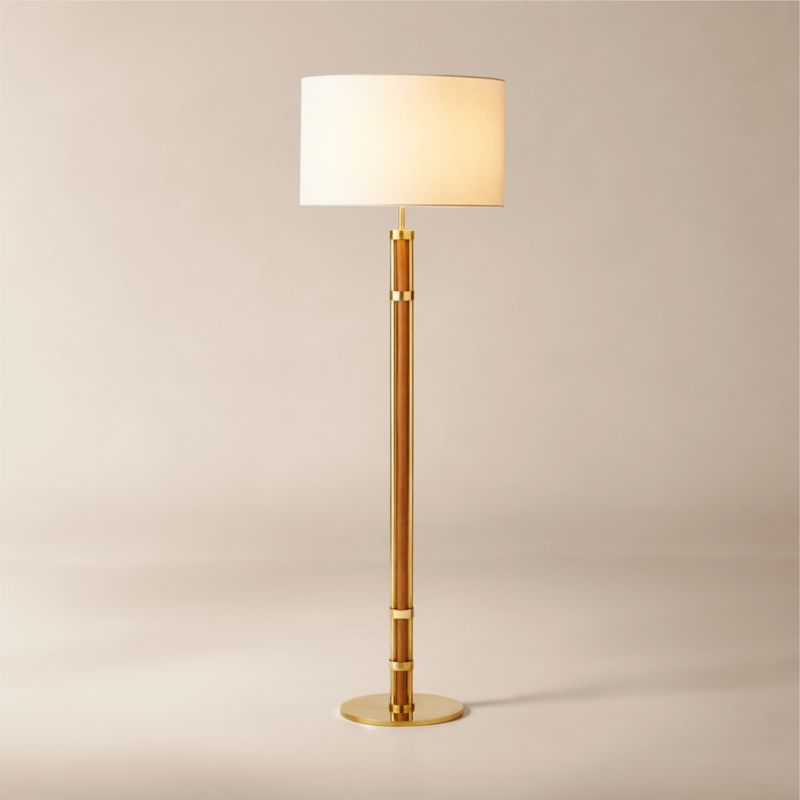 Delaney Rattan And Unlacquered Brass Floor Lamp with Linen Shade | CB2 | CB2