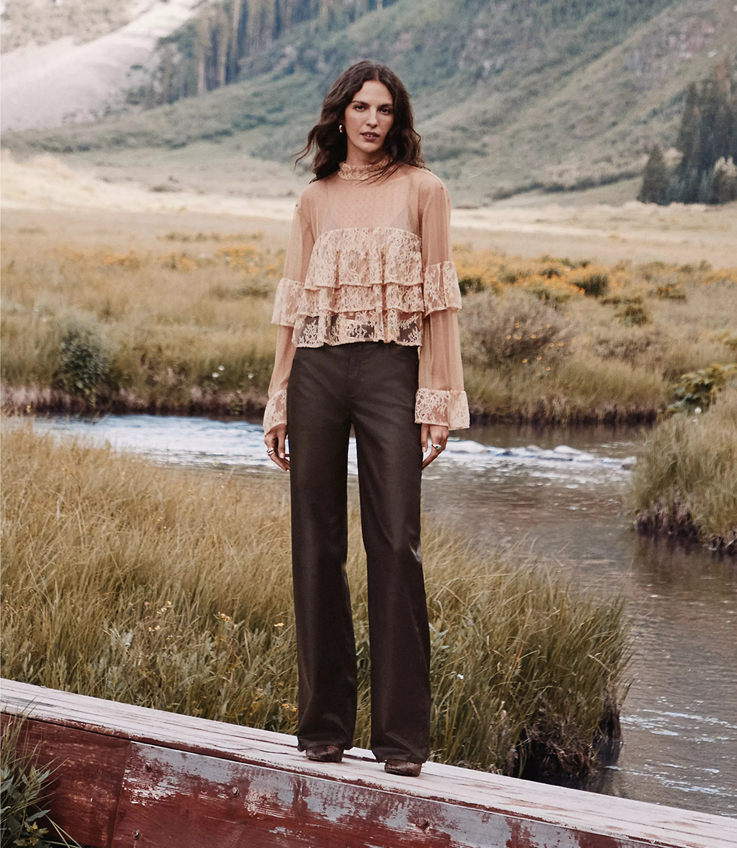 Coated High Rise Wide Leg Jeans in Brown | LOFT