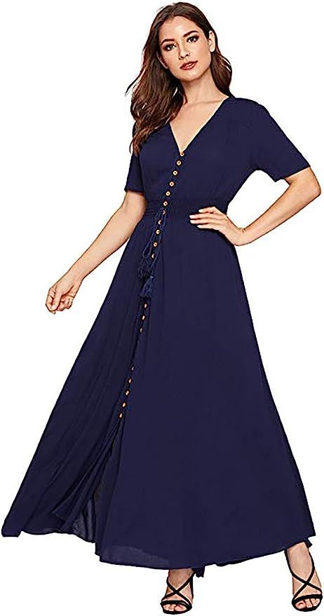 Milumia Women Floral Print Button Up Split Flowy Party Maxi Dress | Amazon (US)
