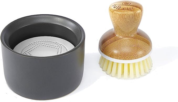 Full Circle Bubble Up Ceramic Soap Dispenser & Bamboo Dish Brush, White/Gray | Amazon (US)