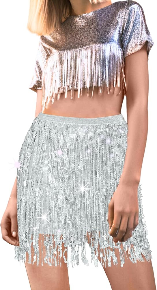 Yoody Full Skirt with Sequin Fringe for Women and Grils | Amazon (US)