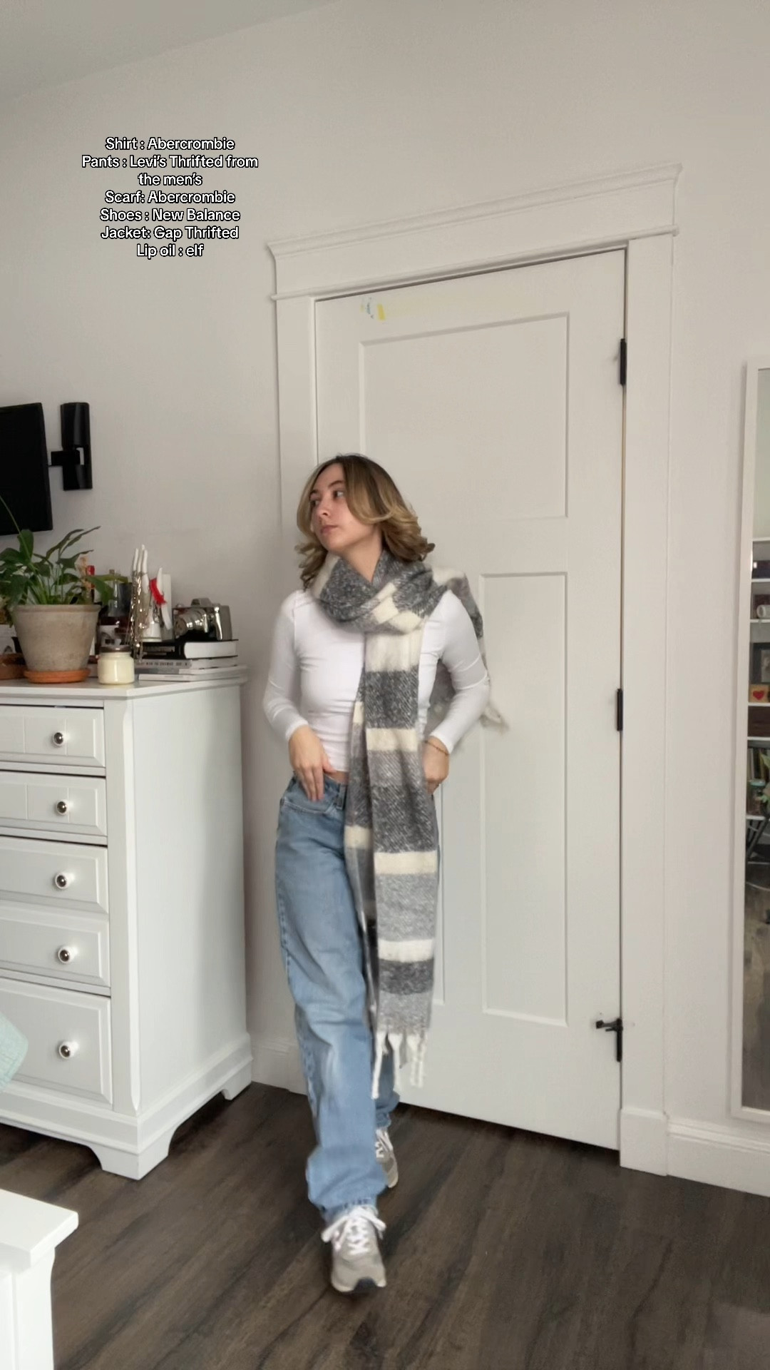 Cute outfit for those warmer winter days!! Baggy jeans are thrifted men’s Levi’s !! Love these Abercrombie basic long sleeves and can’t forget the new balances! Add a scarf for extra warmth! 

#LTKstyletip #LTKSeasonal #LTKVideo