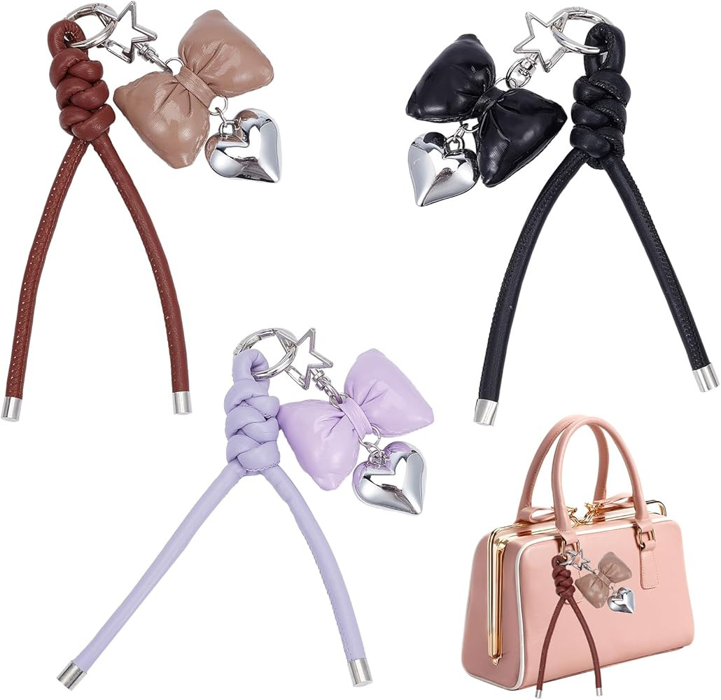 NICENEEDED 3 PCS Bow Leather Keychain, Small Elegant Bow Keychain Decoration, Pink Brown Black Pu... | Amazon (US)