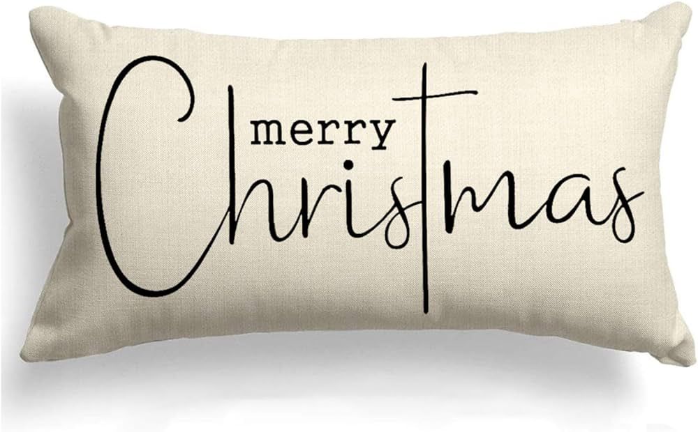 Amazon.com: Allorry Christmas Pillow Covers Merry Christmas Throw Pillow Decorative Beige Cotton ... | Amazon (US)