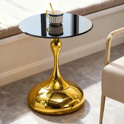 Luxury Round End Table with Gold Base,Small Side Table for Living Room,Circle Coffee Tables for Tea and Drink,Little Martini Table Glass for Living | Wayfair North America