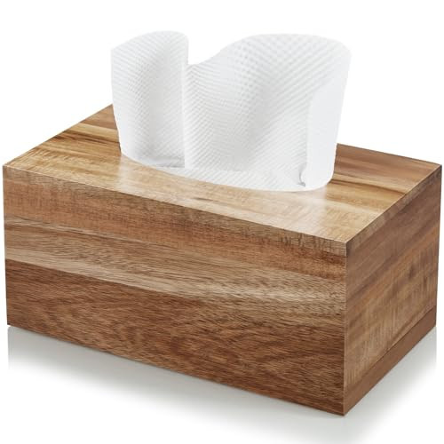 ALELION Rectangular Tissue Box Cover - Acacia Wood Rectangle Tissue Box Holder for 160, 180 Count Box - Decorative Facial Cube Tissue Box Cover for Tabletop Night Stands Bathroom Office | Amazon (US)