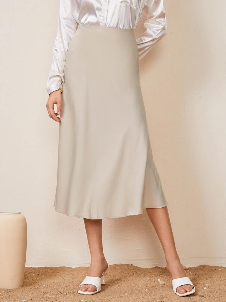 SHEIN Solid High Waist Satin Skirt | SHEIN