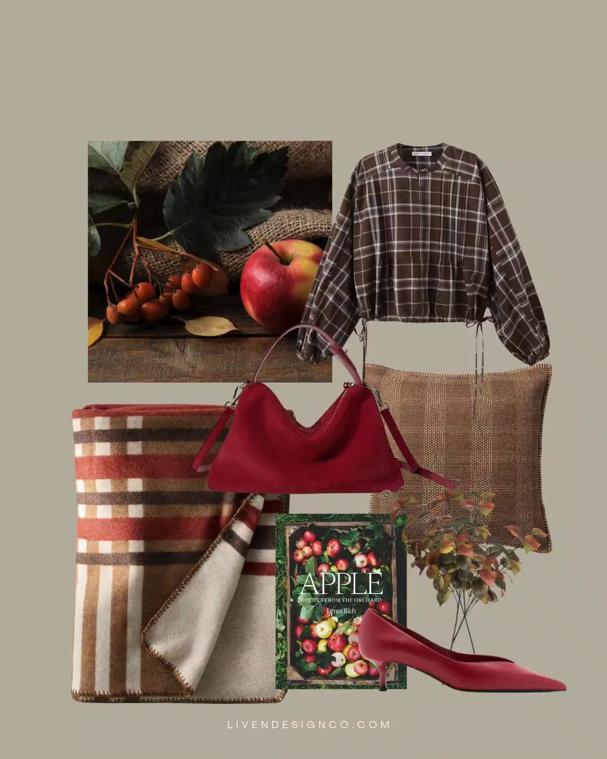 Fall style. Home decor. Plaid top. Fall cookbook. Plaid throw. Red suede handbag. Plaid pillow. Faux fall eucalyptus stems. Red heels 

#LTKSeasonal #LTKHome #LTKSaleAlert