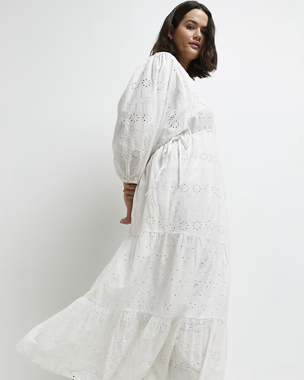 Plus white broderie maxi dress | River Island (UK & IE)