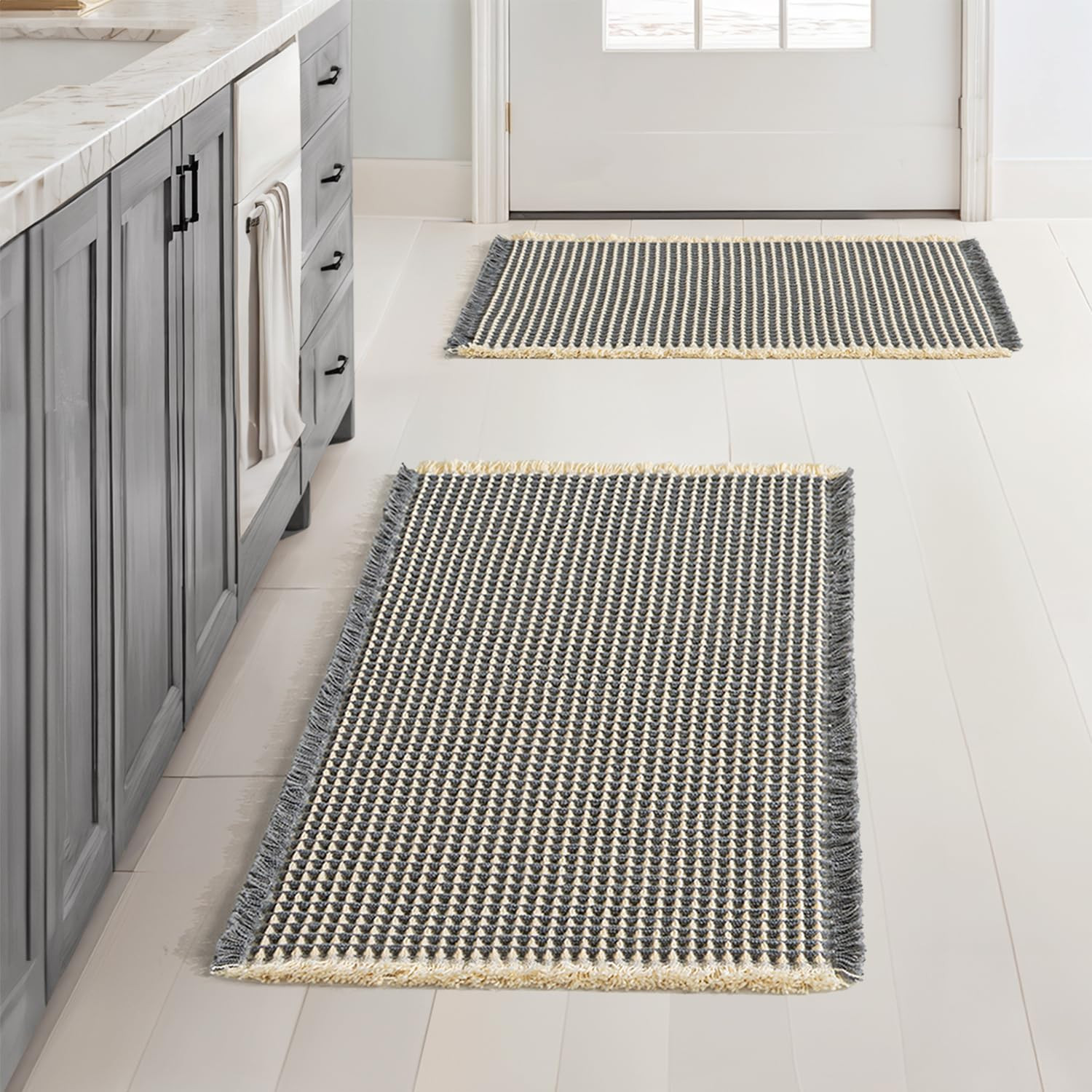 MIULEE Set of 2 Waffle Bathroom Rugs, Boho Bath Rugs Non Slip Washable, Super Absorbent Bath Mats... | Amazon (US)