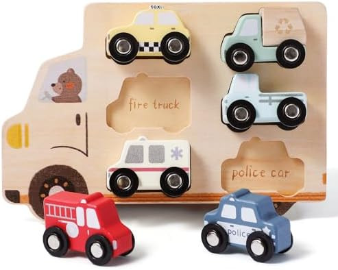 Wooden Cars Vehicle Set for Toddlers 1-3 Wood City Cars and Trucks Toys for Boys Girls’ Educati... | Amazon (US)