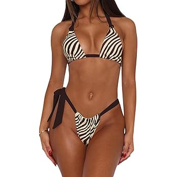 Triangle String Bikini Set for Women Color Block Thong Bikini Sexy Halter Neck Swimwear Brazilian... | Amazon (US)