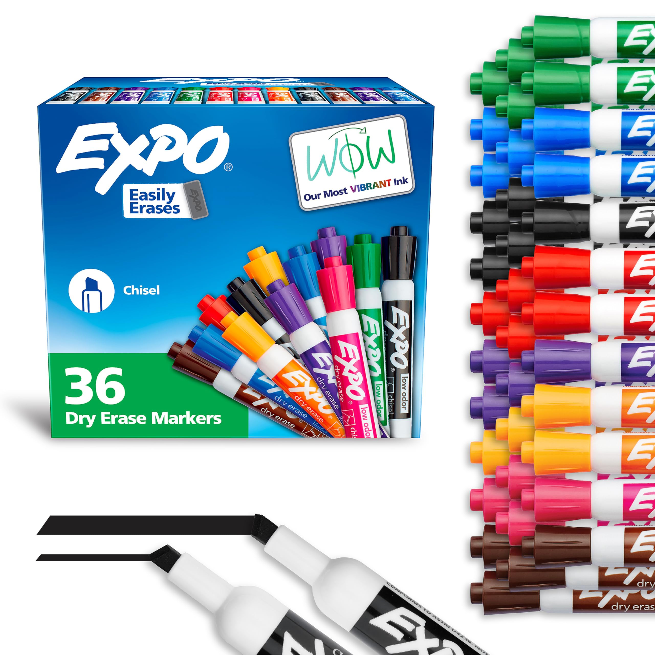 EXPO Chisel Tip Dry Erase Markers Low-Odor Assorted Colors Pack of 36 - Ideal for Classrooms Offi... | Amazon (US)