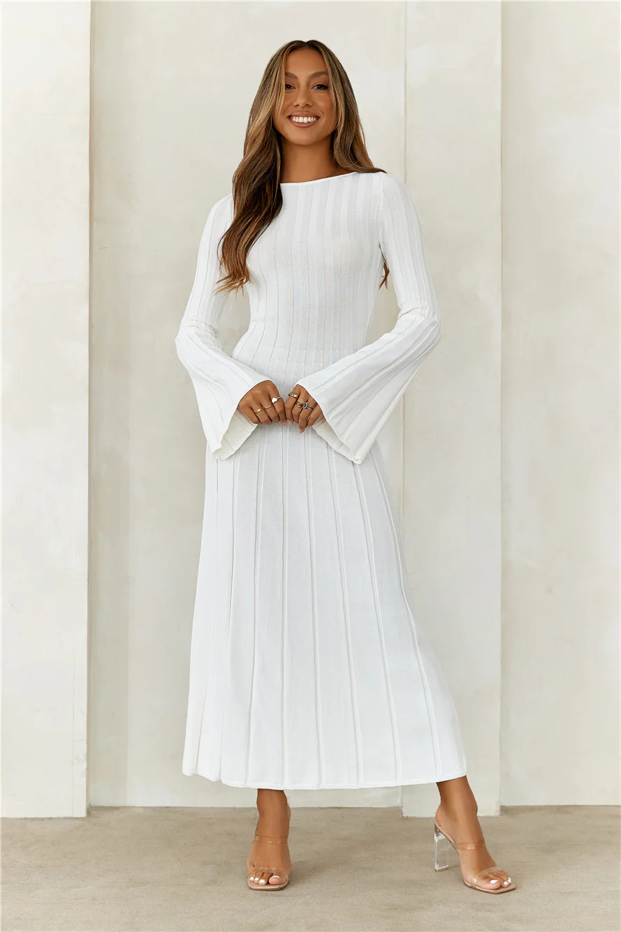 Creating Icons Ribbed Long Sleeve Midi Dress Cream | Hello Molly (AU)