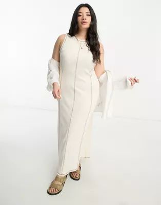 ASOS DESIGN Curve sleeveless maxi dress with contrast stitch in cream | ASOS (Global)