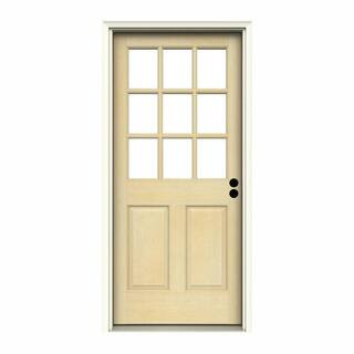 JELD-WEN 36 in. x 80 in. 9 Lite Unfinished Wood Prehung Left-Hand Inswing Back Door w/Primed Rot ... | The Home Depot