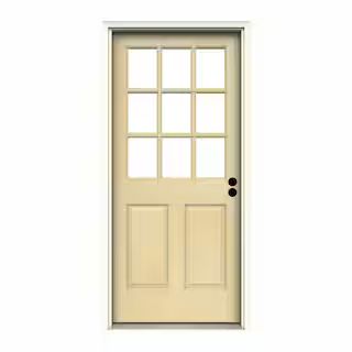 JELD-WEN 36 in. x 80 in. 9 Lite Unfinished Wood Prehung Left-Hand Inswing Back Door w/Primed Rot ... | The Home Depot