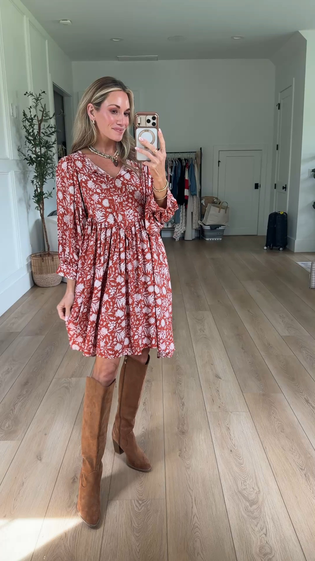 the perfect summer to fall transitional dress! 🤎👏🏼 I’m 5’3 for reference wearing a small, boots run tts.

#LTKootd #LTKSeasonal #LTKPetite