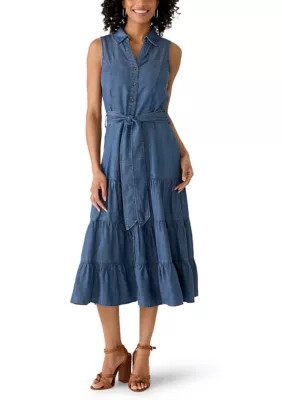 Women's Sleeveless Tie Waist Tier Dress | Belk