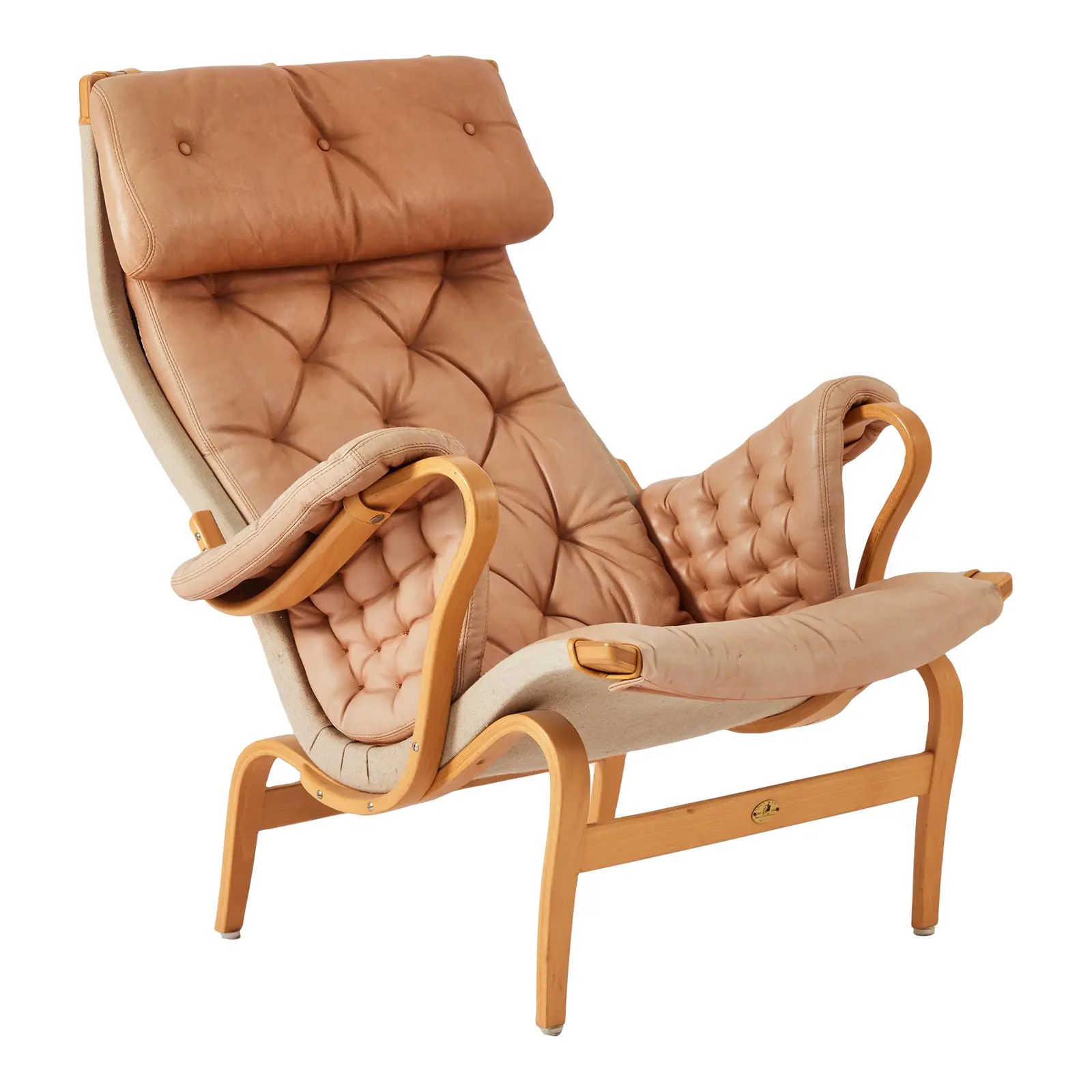 1990s Bruno Mathsson Pernilla Leather Chair, Dux, Sweden | Chairish