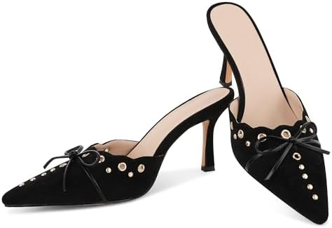 SaraIris Women's Black Mules Heels Pointed Toe Studded Slingback High Heel | Amazon (US)