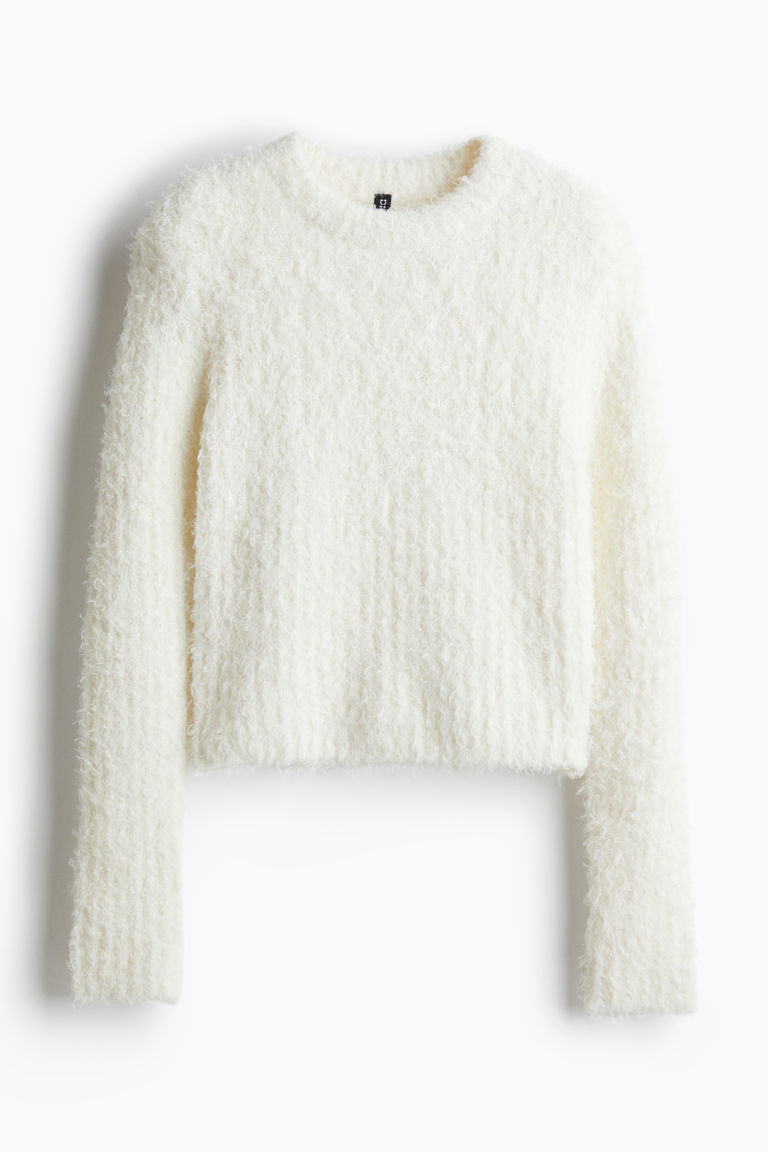 H & M - Fluffy Knit Sweater with Shoulder Pads - White | H&M (US + CA)
