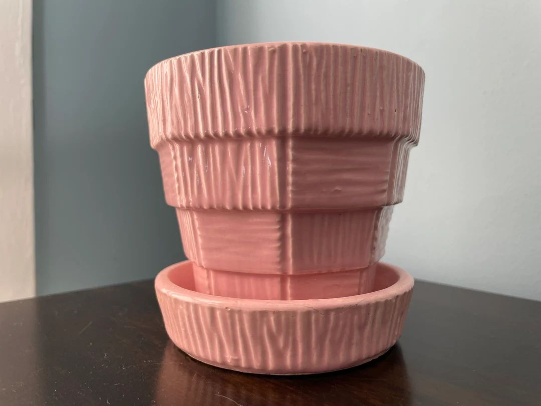 Vintage Mccoy Pottery Planter Mccoy Basket Weave Plantet Attached Saucer 4 - Etsy | Etsy (US)