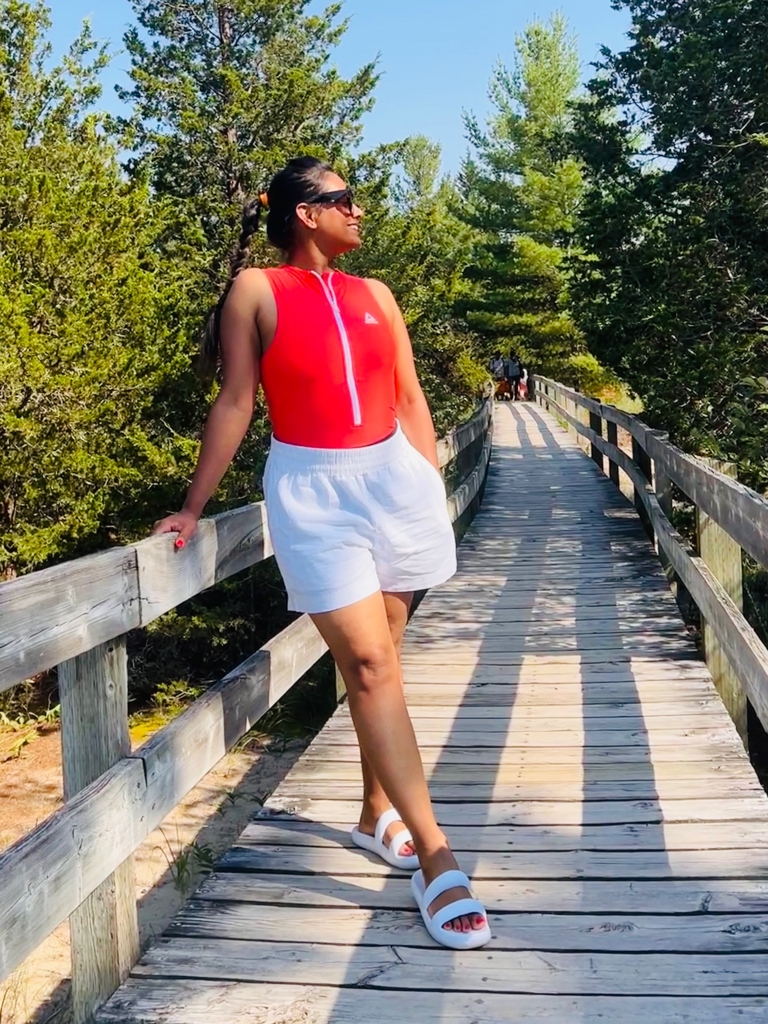 Summer Beach outfit inspiration | This swimsuit gives you good coverage all around and looks amazing with white linen pants. 
The linen pants run a bit large, I would recommend sizing down. 

#LTKcanada #LTKsummer #LTKswimwear