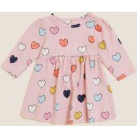 Girls M&S Collection Pure Cotton Heart Print Dress (0-3 Yrs) - Pink Mix | Marks and Spencer AU/NZ