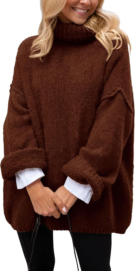 PRETTYGARDEN Women's Knit Oversized Sweater Fall Fashion Casual Long Sleeve Turtleneck Loose Chun... | Amazon (US)
