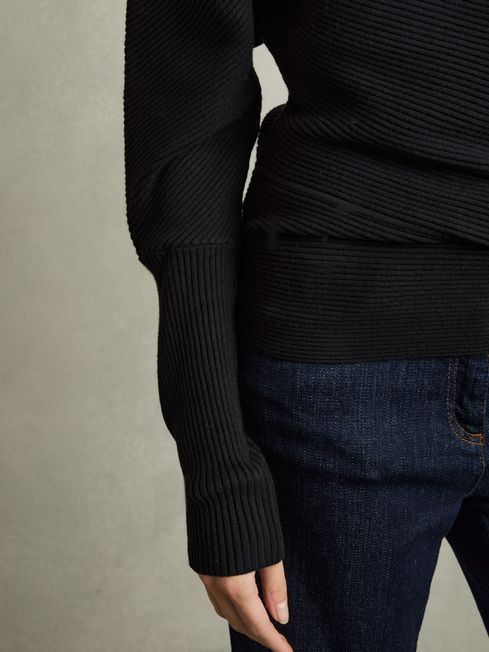 Asymmetric Draped Knitted Jumper in Black | Reiss UK