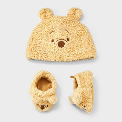 Baby Winnie the Pooh Hat and Bootie Set - Cloud Island™ Beige 0-3M | Target
